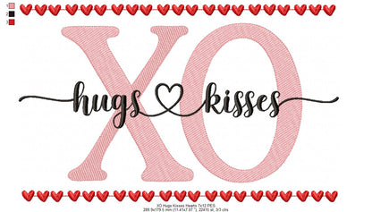 Valentines Hearts XO Hugs and Kisses - Fill Stitch - Machine Embroidery Design