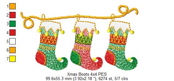 Three Christmas Boot - Rippled Stitch