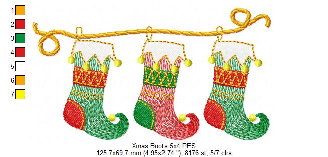 Three Christmas Boot - Rippled Stitch