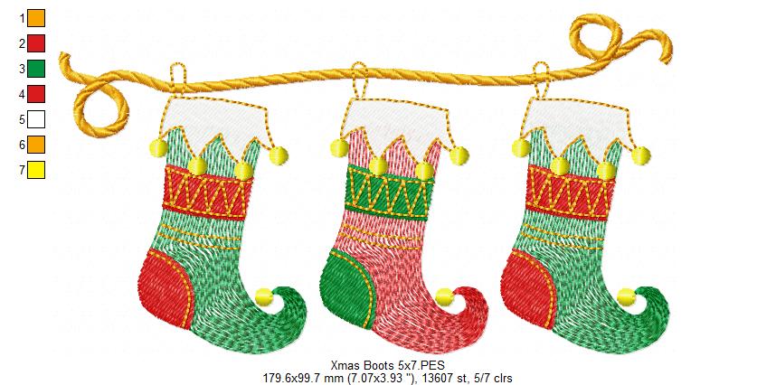 Three Christmas Boot - Rippled Stitch