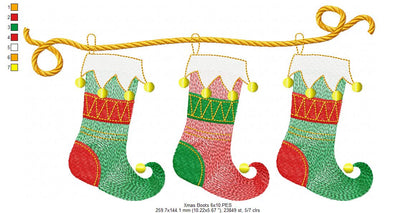Three Christmas Boot - Rippled Stitch