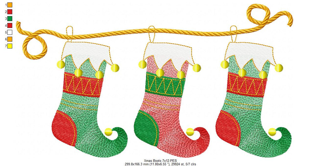 Three Christmas Boot - Rippled Stitch