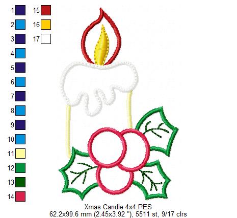 Christmas Candle - Applique - Machine Embroidery Design