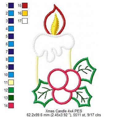 Christmas Candle - Applique - Machine Embroidery Design