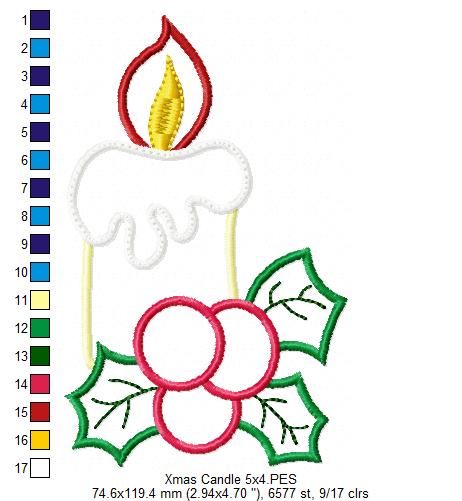 Christmas Candle - Applique - Machine Embroidery Design