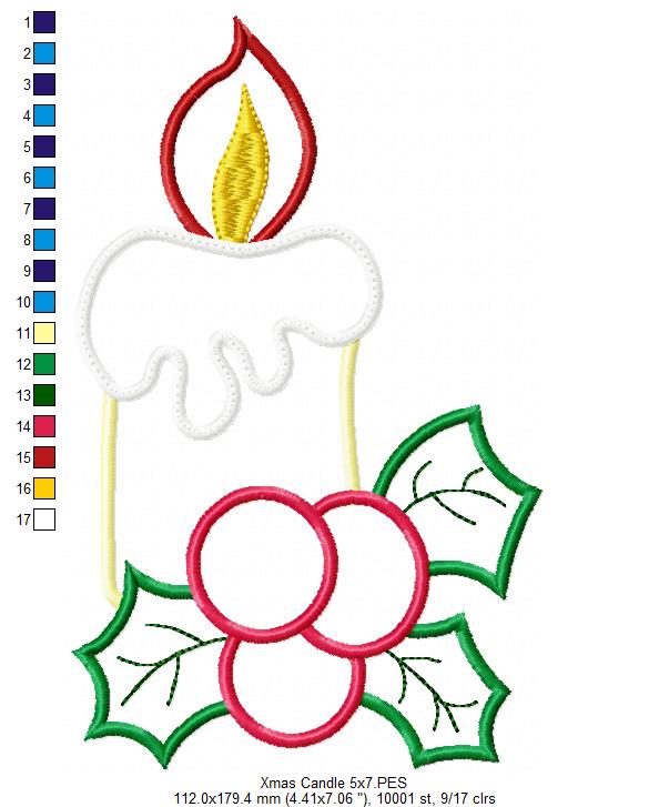 Christmas Candle - Applique - Machine Embroidery Design