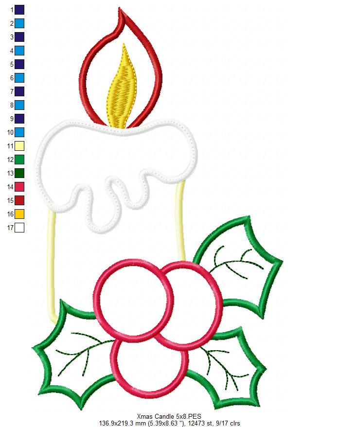 Christmas Candle - Applique - Machine Embroidery Design