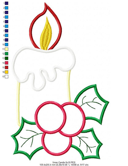 Christmas Candle - Applique - Machine Embroidery Design