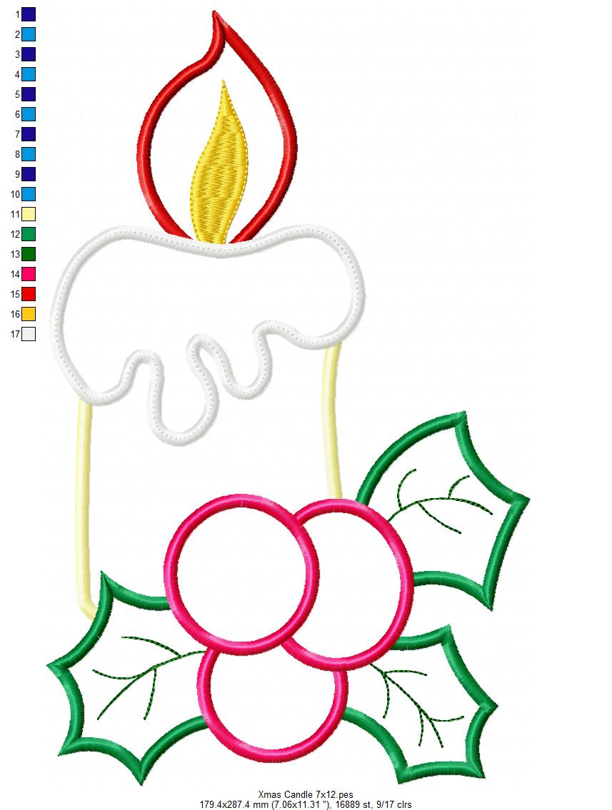 Christmas Candle - Applique - Machine Embroidery Design