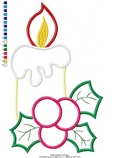 Christmas Candle - Applique - Machine Embroidery Design