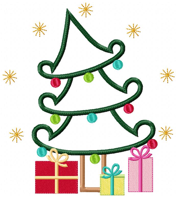 Christmas Tree and Gifts - Applique - Machine Embroidery Design
