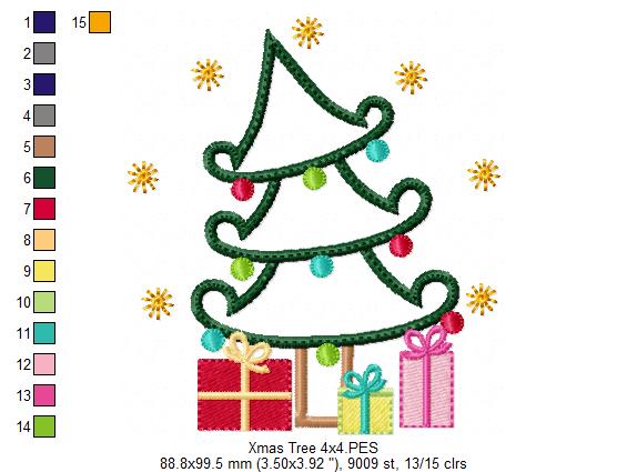 Christmas Tree and Gifts - Applique - Machine Embroidery Design