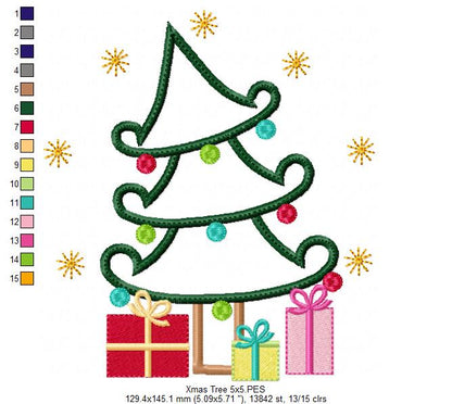 Christmas Tree and Gifts - Applique - Machine Embroidery Design
