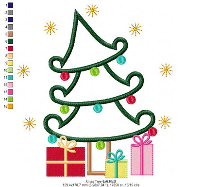 Christmas Tree and Gifts - Applique - Machine Embroidery Design