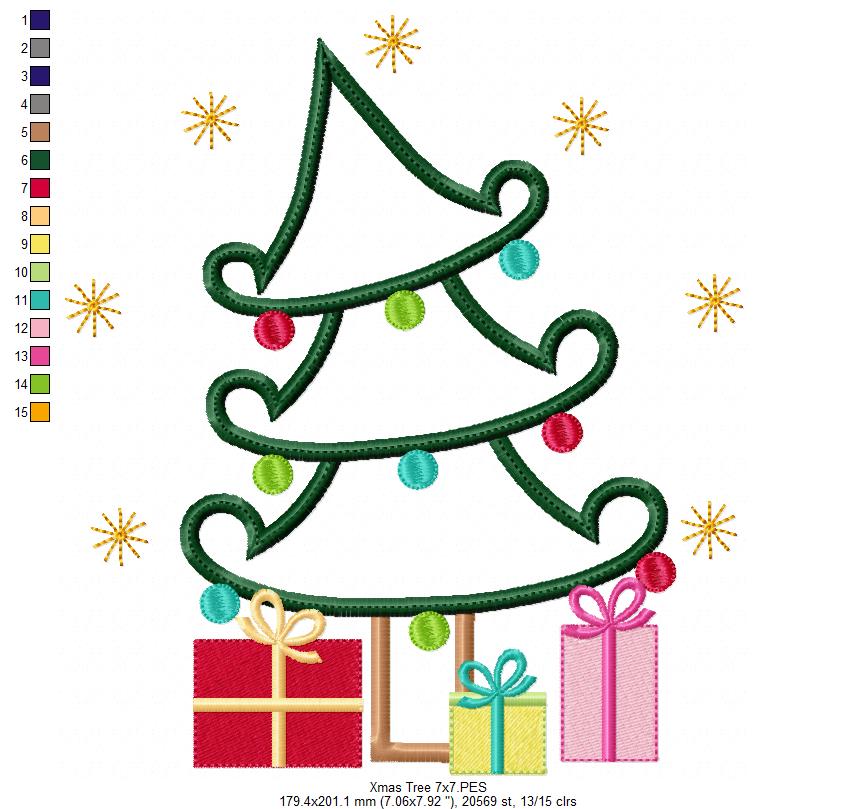 Christmas Tree and Gifts - Applique - Machine Embroidery Design
