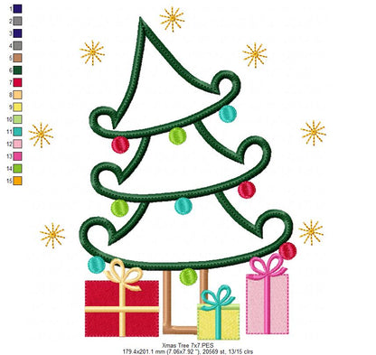 Christmas Tree and Gifts - Applique - Machine Embroidery Design