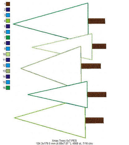 Rustic Christmas Tree Row – Raggy Applique – Machine Embroidery Design
