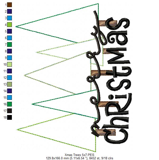 Merry Christmas Christmas Tree Cluster - Raggy Applique
