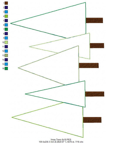 Rustic Christmas Tree Row – Raggy Applique – Machine Embroidery Design