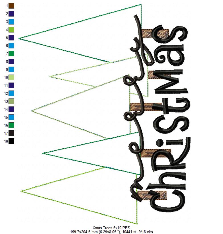 Merry Christmas Christmas Tree Cluster - Raggy Applique