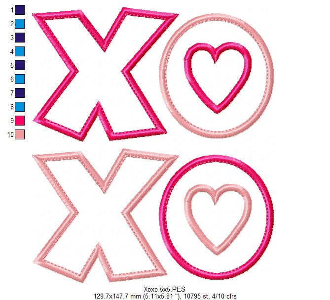 Sweet XO Hearts - Appliqué - Machine Embroidery Design