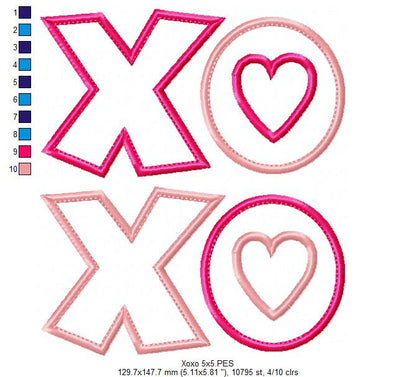 Sweet XO Hearts - Appliqué - Machine Embroidery Design