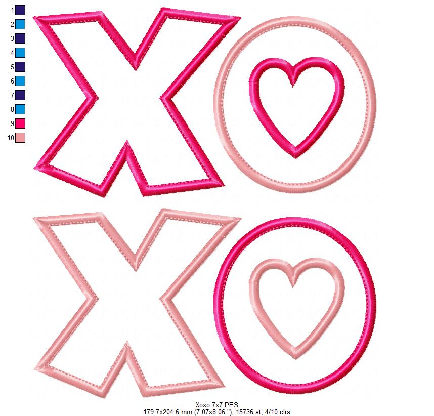 Sweet XO Hearts - Appliqué - Machine Embroidery Design