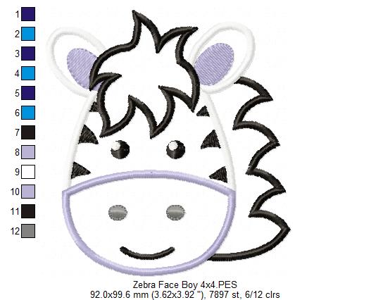 Zebra Face Boy - Aplique Embroidery
