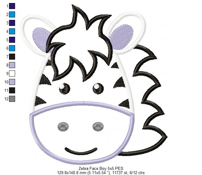Zebra Face Boy - Aplique Embroidery