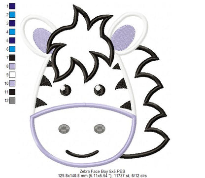 Zebra Face Boy and Girl - Aplique - Set of 2 designs