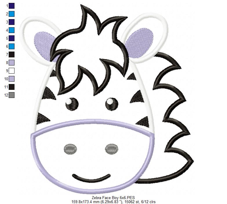 Zebra Face Boy - Aplique Embroidery