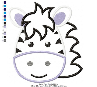 Zebra Face Boy - Aplique Embroidery