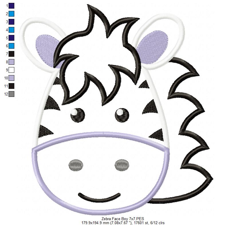 Zebra Face Boy - Aplique Embroidery