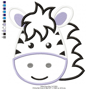 Zebra Face Boy - Aplique Embroidery