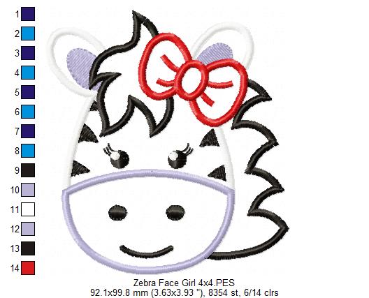 Zebra Face Girl - Aplique Embroidery