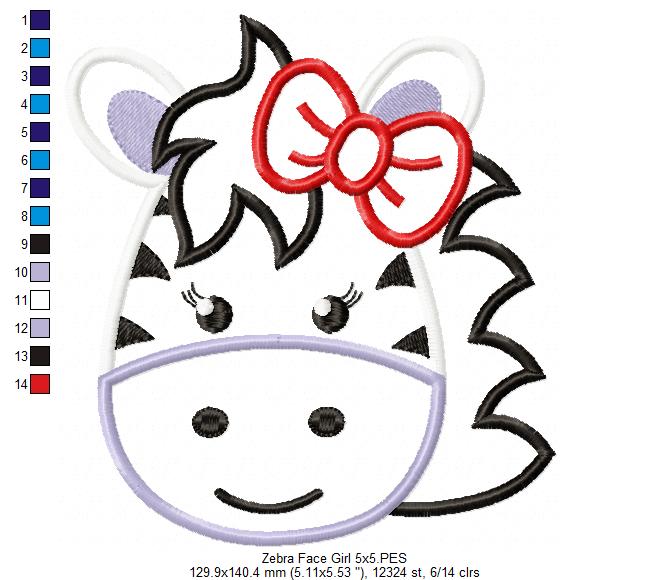 Zebra Face Girl - Aplique Embroidery