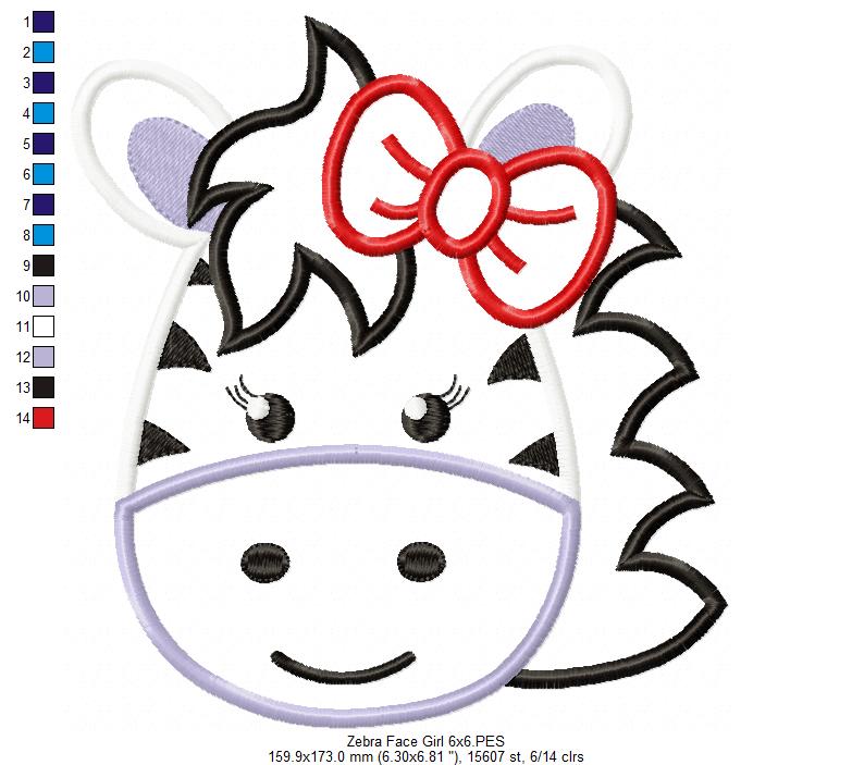 Zebra Face Girl - Aplique Embroidery