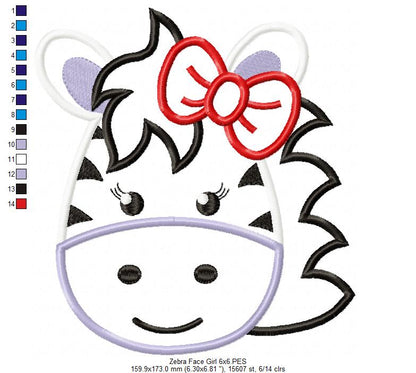 Zebra Face Girl - Aplique Embroidery