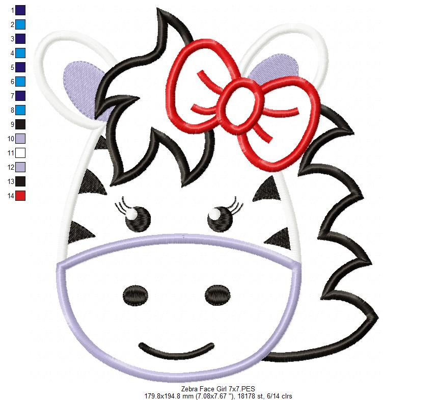 Zebra Face Girl - Aplique Embroidery