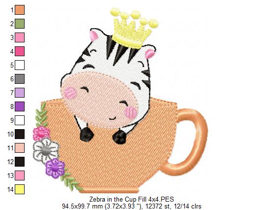 Prince Zebra in the Cup - Fill Stitch