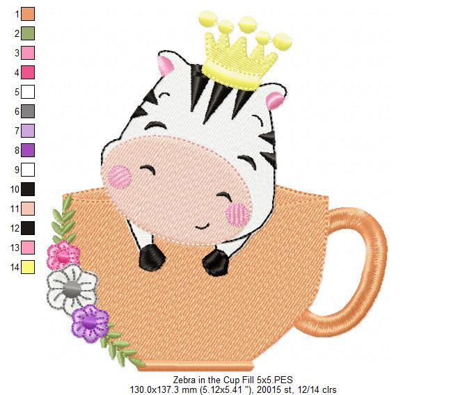 Prince Zebra in the Cup - Fill Stitch