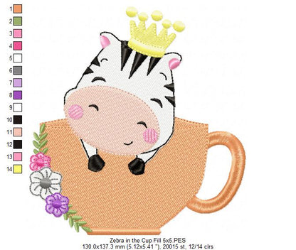 Prince Zebra in the Cup - Fill Stitch