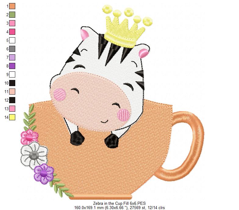 Prince Zebra in the Cup - Fill Stitch