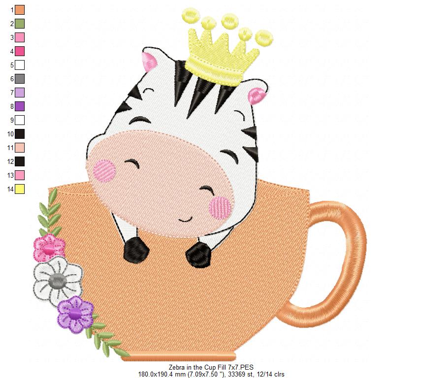 Prince Zebra in the Cup - Fill Stitch