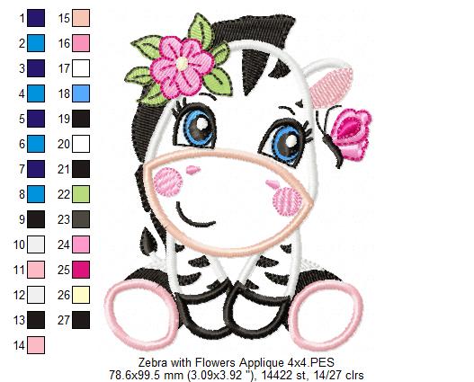 Zebra Girl with Flowers - Applique