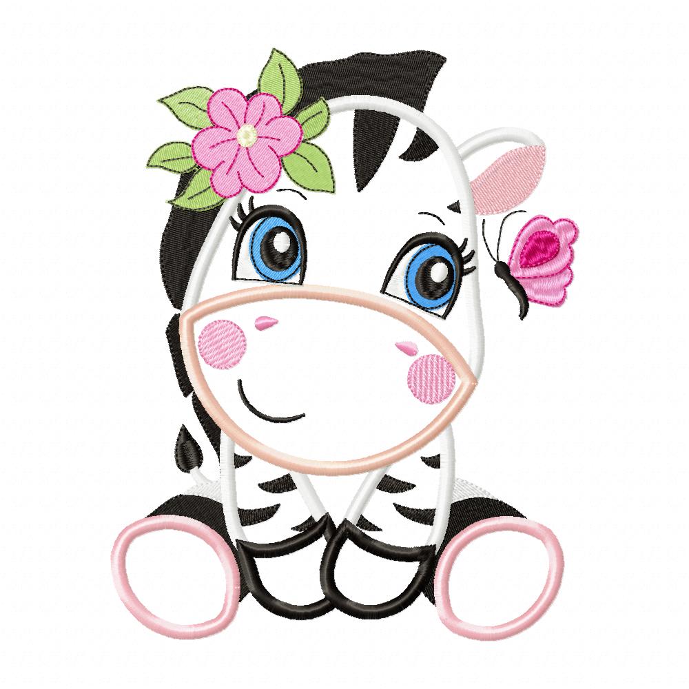 Zebra Girl with Flowers - Applique