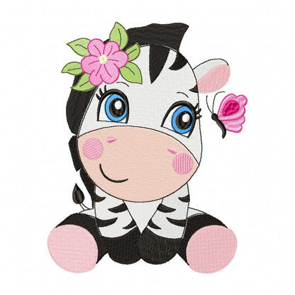 Zebra Girl with Flowers - Fill Stitch Embroidery