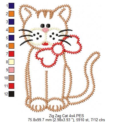 Zig Zag Cat – Zigzag Appliqué – Machine Embroidery Design