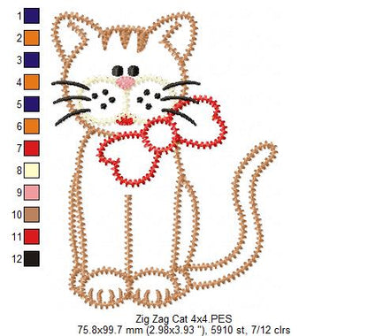 Zig Zag Cat – Zigzag Appliqué – Machine Embroidery Design