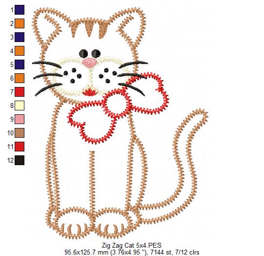 Zig Zag Cat – Zigzag Appliqué – Machine Embroidery Design